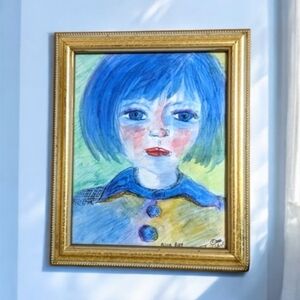 Original hand signed watercolor pastel The Little clown "Blue"
